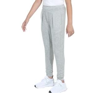 NWT Adidas Heather Gray Girls 3 Stripes Cuffed Slim Fit Joggers SZ Large 14